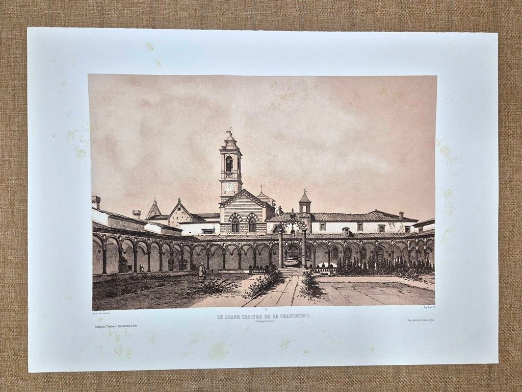 Firenze Certosa Grande chiostro veduta Durand Ciceri incisione XIX sec. …