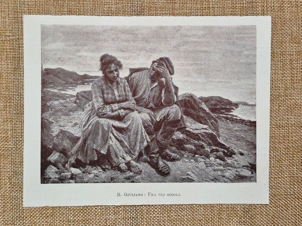 Fra gli scogli quadro di B. Giuliano paesaggio marino naturalista …