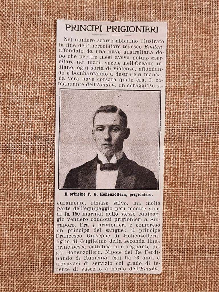 Francesco Giuseppe di Hohenzollern-Emden 1914 Prigioniero 1a Guerra mondiale WW1