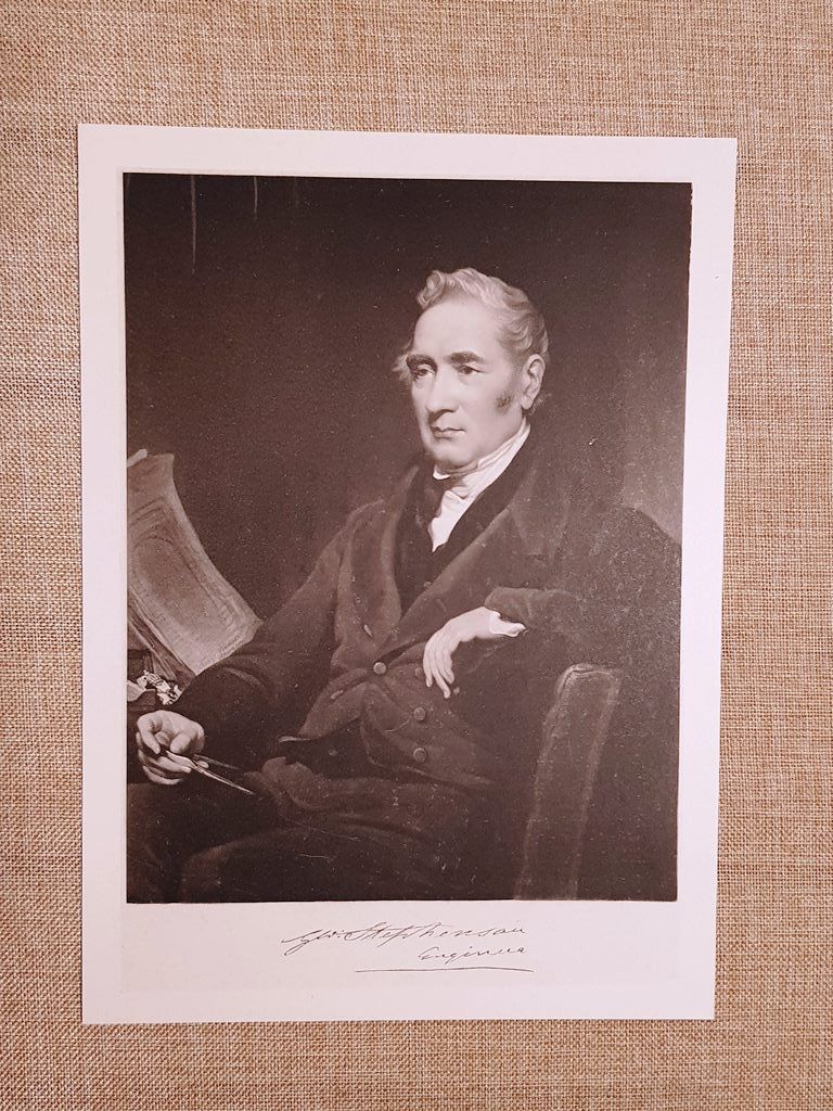 George Stephenson Ingegnere Locomotiva Rocket Treno Ferrovie Incisione del 1888