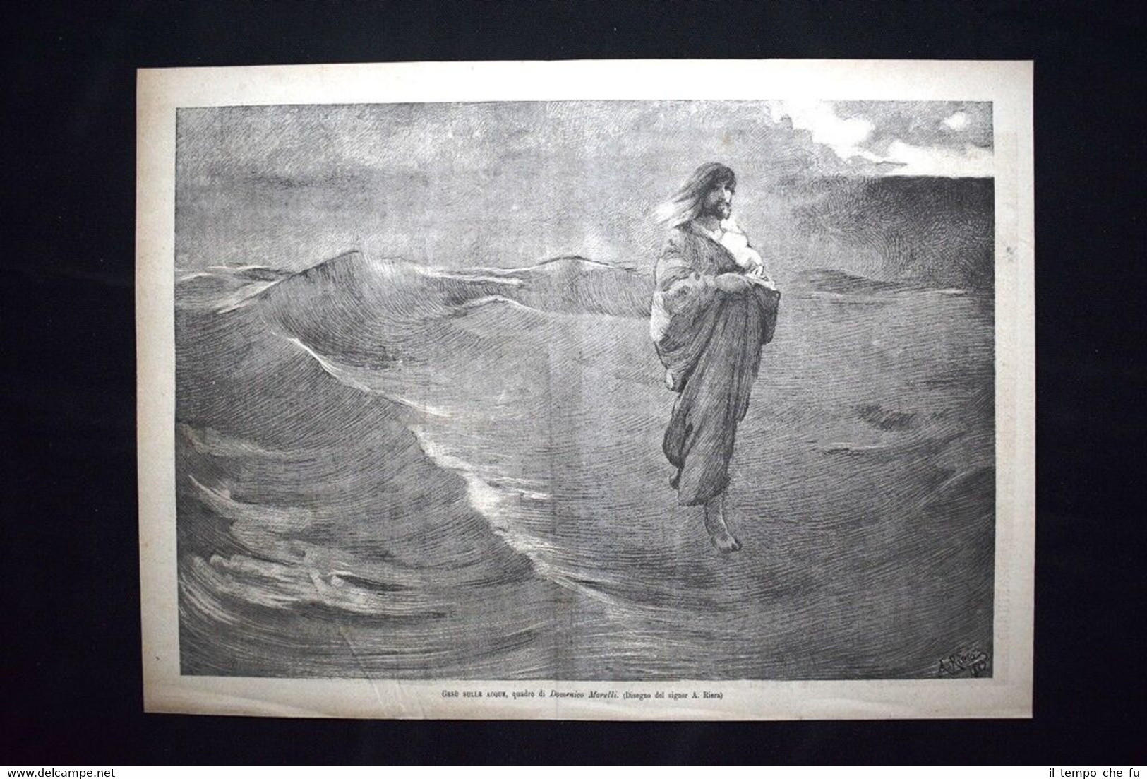 Gesù sulle acque, quadro di Domenico Morelli Incisione del 1882