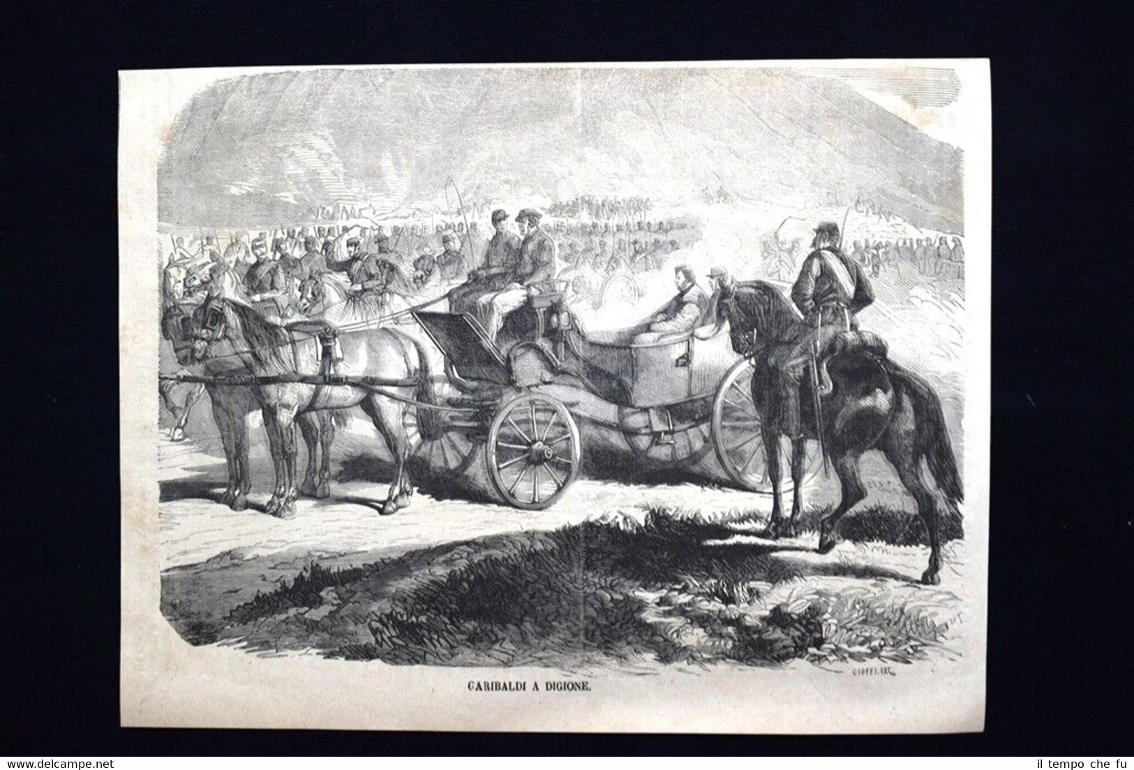 Giuseppe Garibaldi a Digione+Rottura della diga di Neuilly Incisione del …