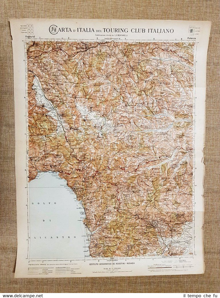 Grande carta geografica 1909 Potenza Golfo di Policastro Touring Club …