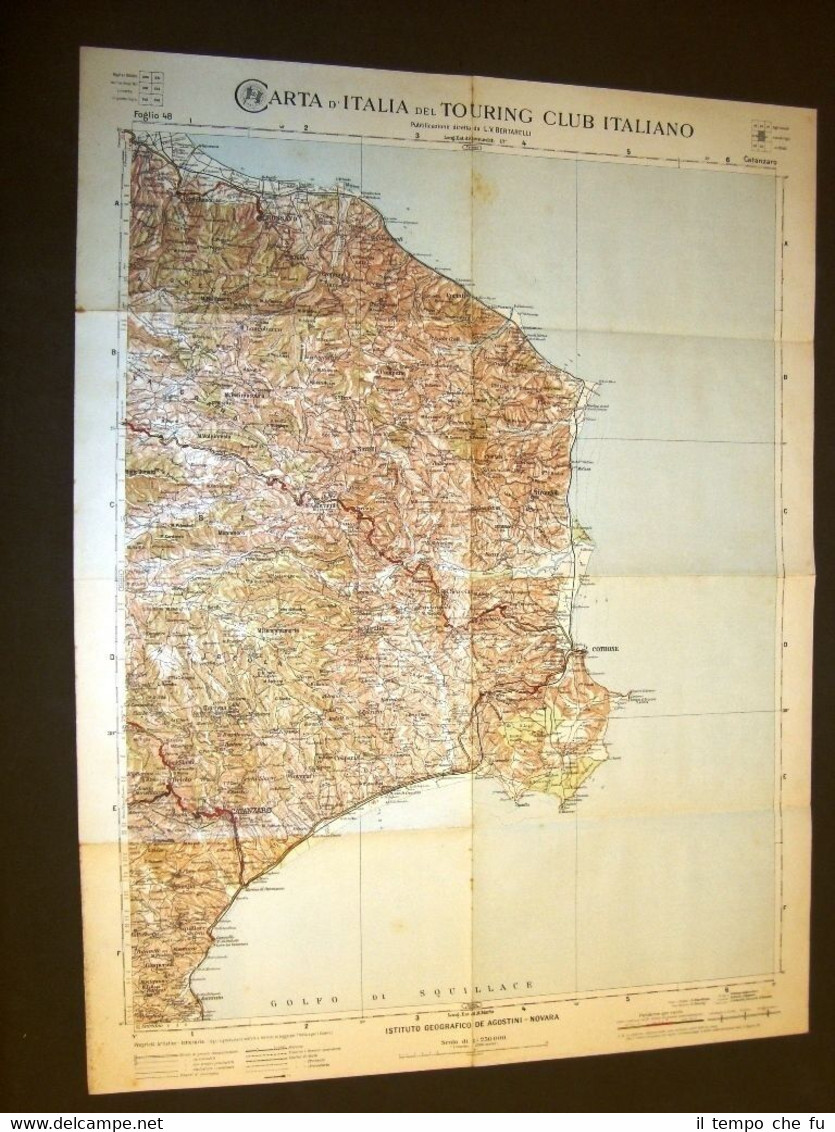 Grande carta geografica del 1909 Catanzaro, Crotone, Strongoli Calabria T.C.I.