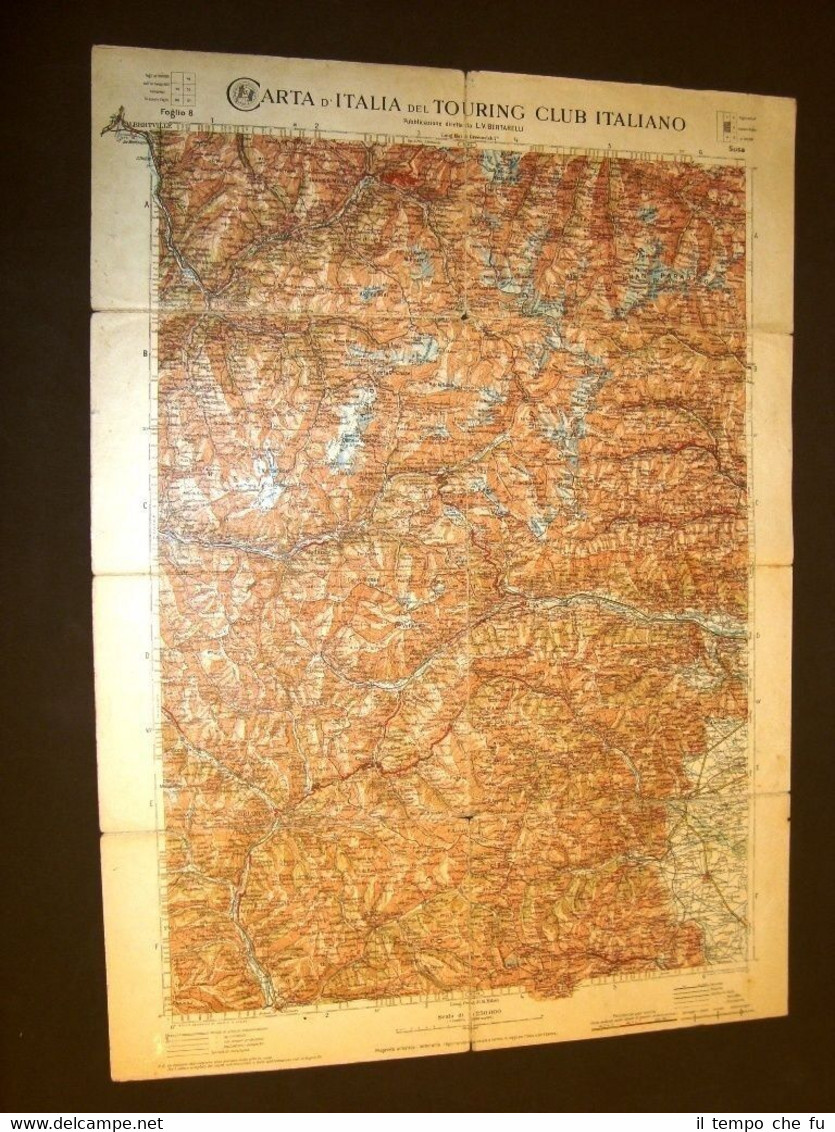 Grande carta geografica del 1909 Susa, Briancon, Cavour Moutiers Piemonte …