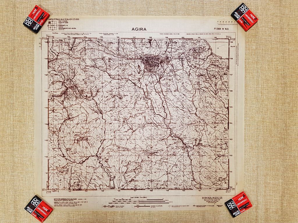 Grande carta topografica Agira Sicilia Lucido I.G.M. 1969 Scala 1:25.000