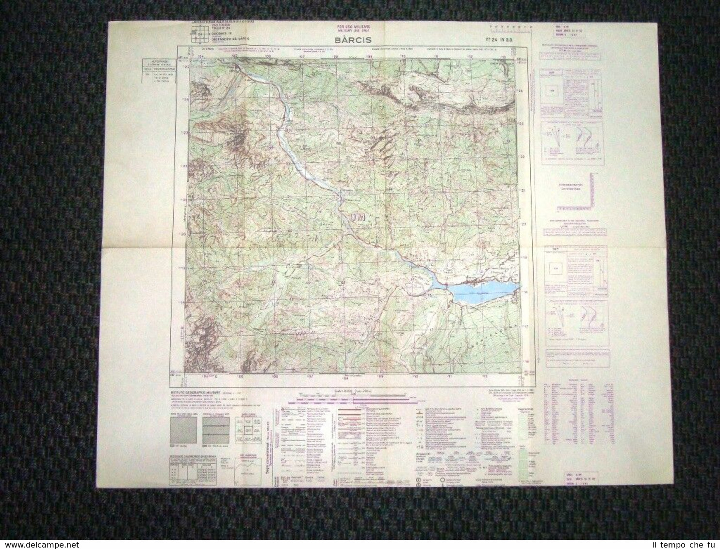 Grande carta topografica Barcis Pordenone Friuli Dettagliatissima IGM