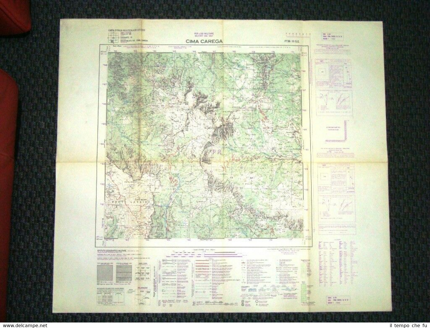 Grande carta topografica Cima Carega Trento Trentino Dettagliatissima IGM