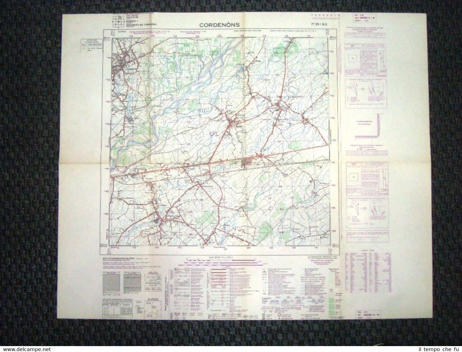 Grande carta topografica Cordenons Pordenone Friuli Dettagliatissima IGM