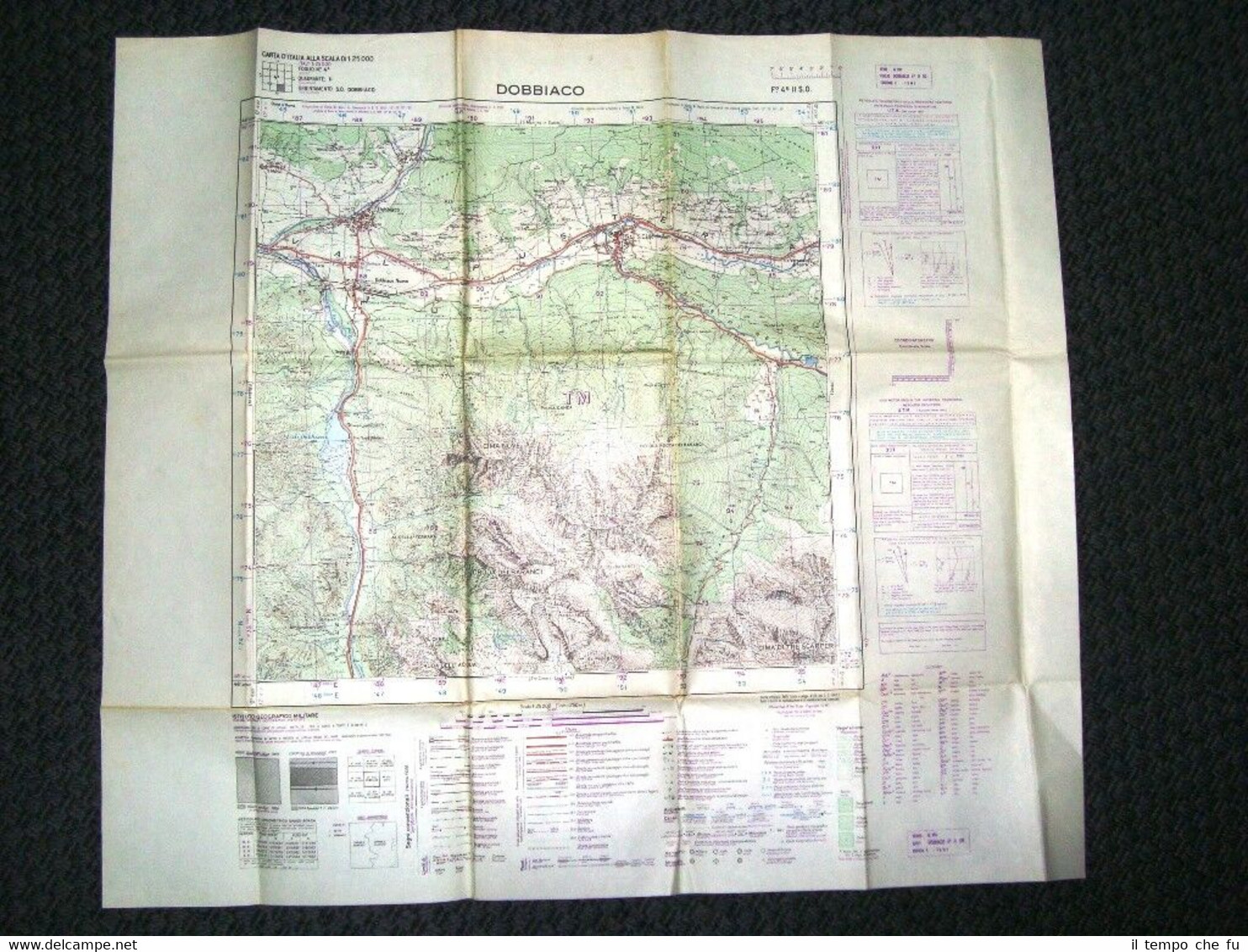 Grande carta topografica Dobbiaco Toblach Bolzano Trentino Dettagliatissima IGM