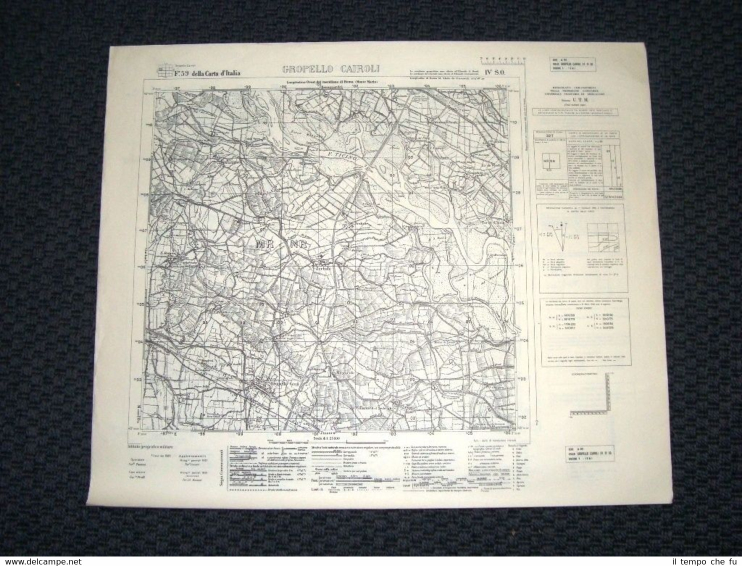 Grande carta topografica Gropello Cairoli e dintorni Dettagliatissima I.G.M.