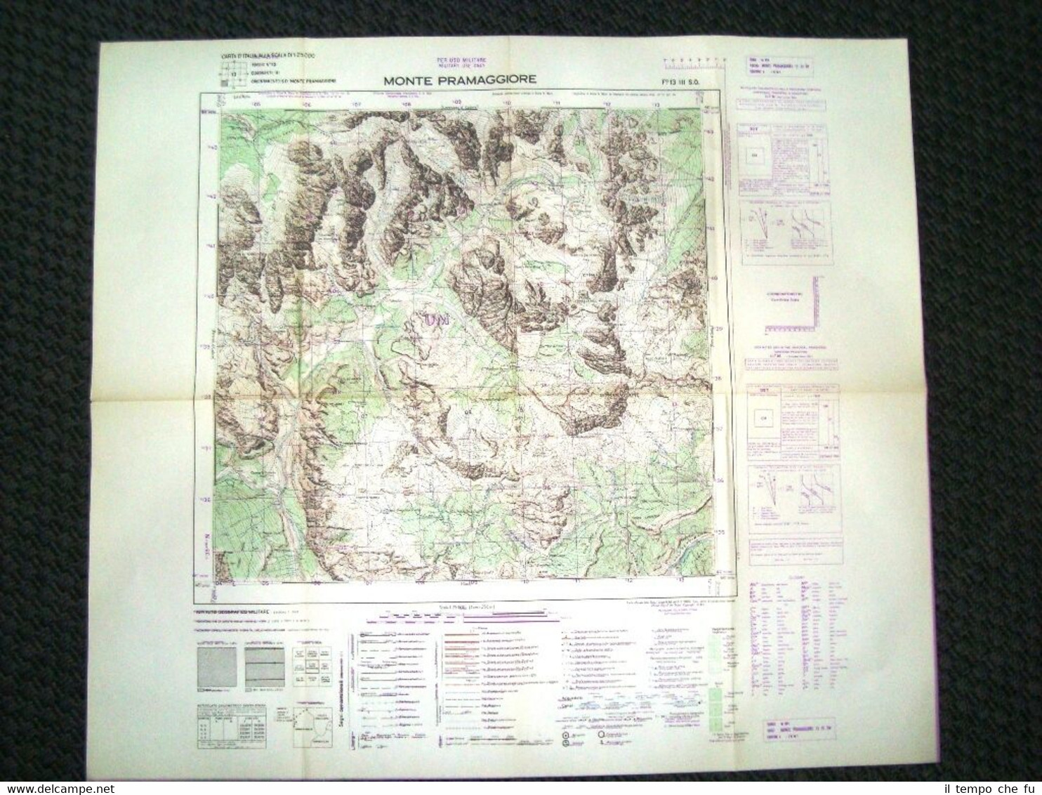 Grande carta topografica Monte Pramaggiore Friuli Dettagliatissima I.G.M.