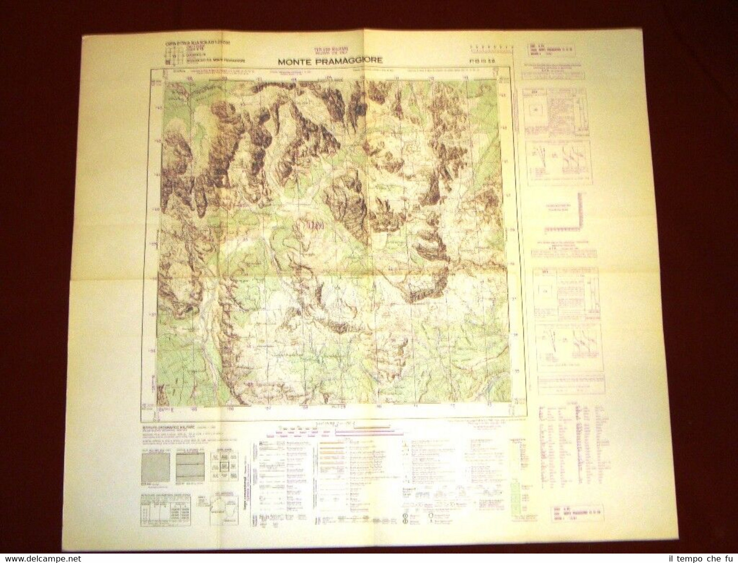 Grande carta topografica Monte Pramaggiore Udine Friuli Dettagliatissima I.G.M.