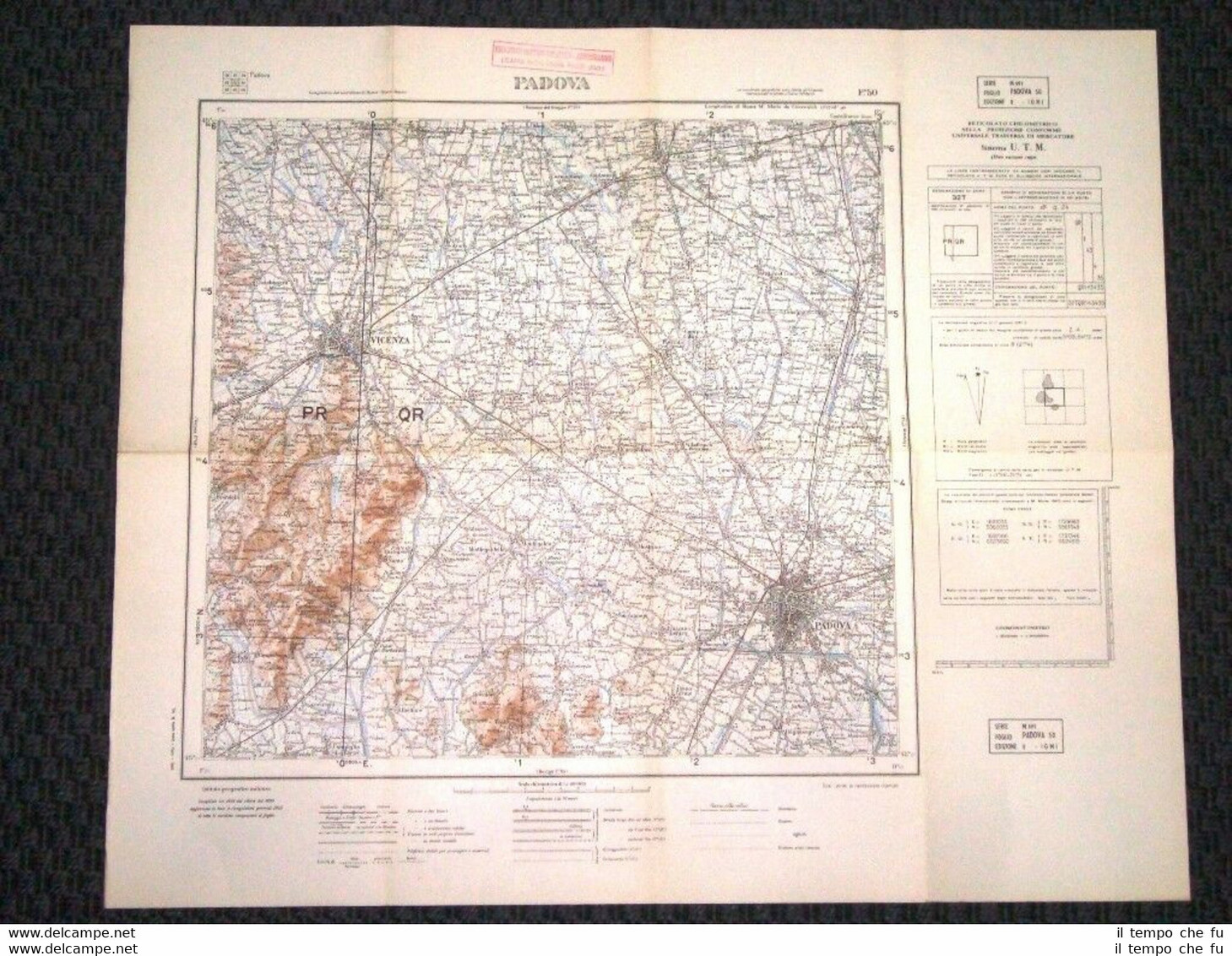 Grande carta topografica Padova Veneto Dettagliatissima IGM