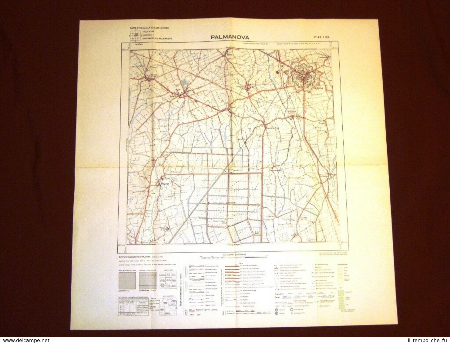 Grande carta topografica Palmanova Palme Udine Friuli Dettagliatissima I.G.M.