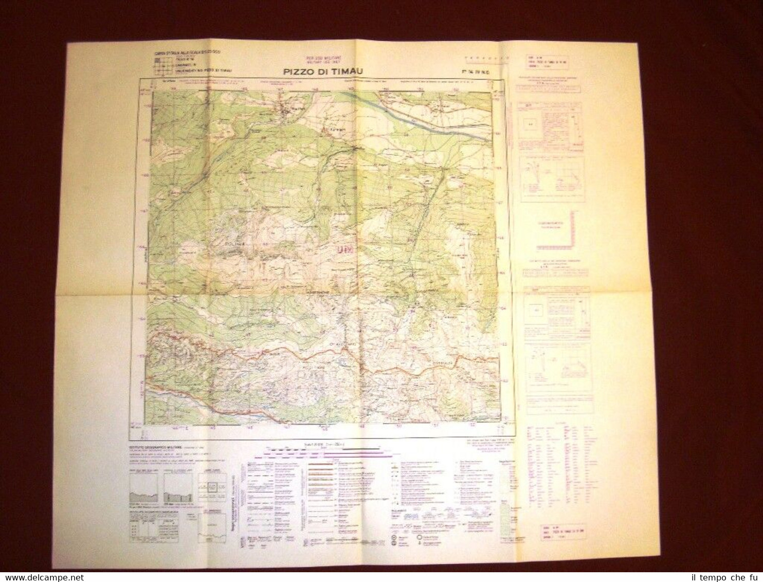 Grande carta topografica Pizzo di Timau Udine Friuli Dettagliatissima I.G.M.