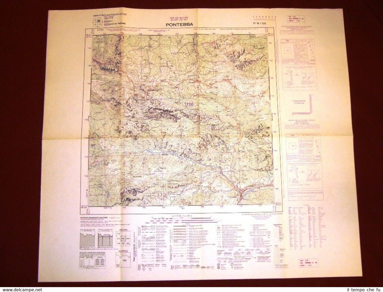 Grande carta topografica Pontebba o Pontebe Udine Friuli Dettagliatissima I.G.M.