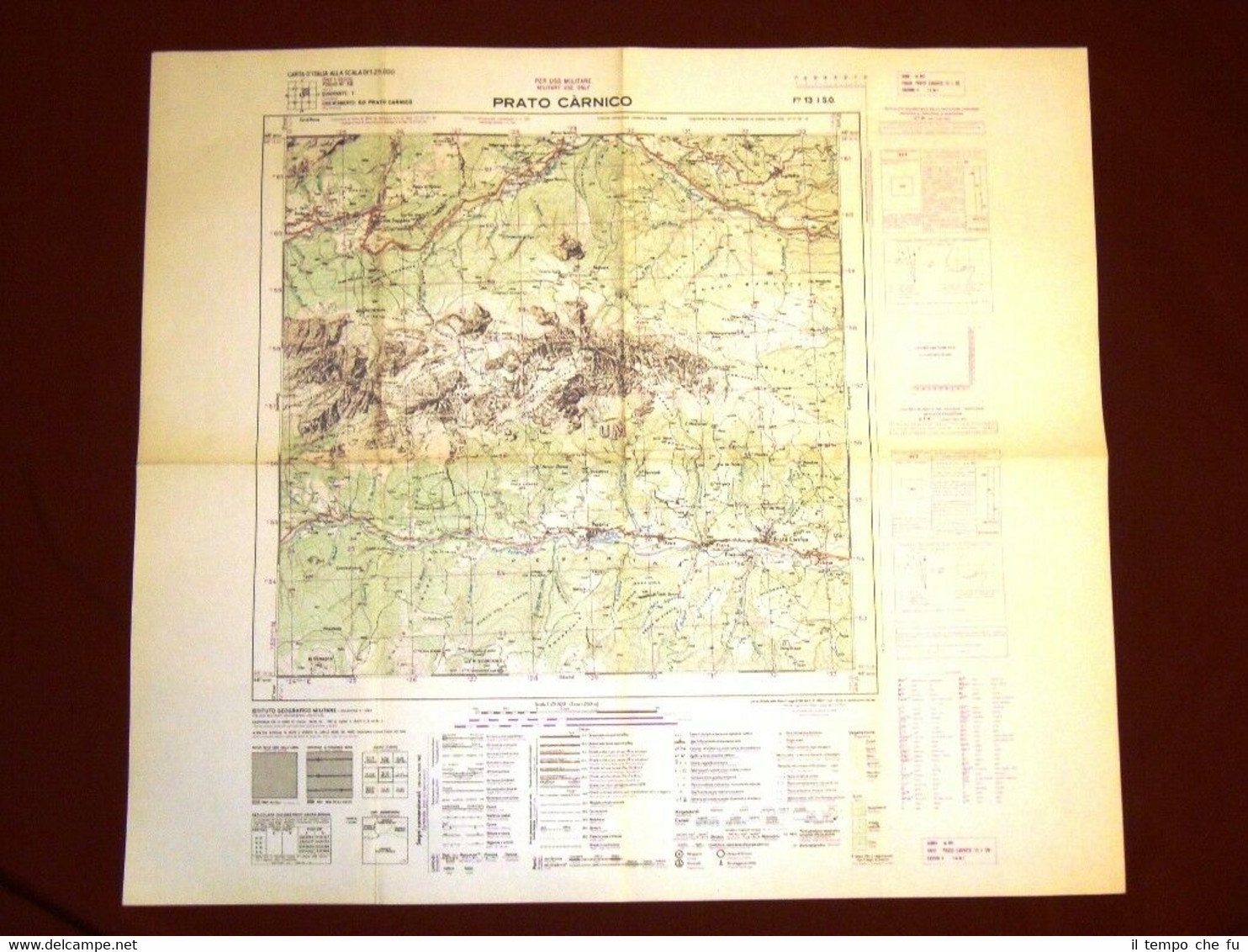 Grande carta topografica Prato Carnico Udine Friuli Dettagliatissima I.G.M.