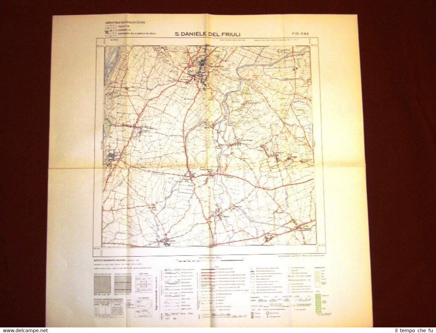Grande carta topografica San Daniele del Friuli Udine Dettagliatissima I.G.M.