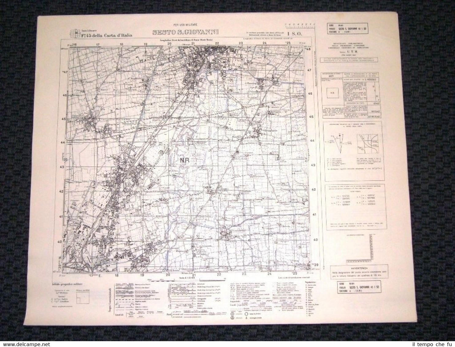 Grande carta topografica Sesto San Giovanni e dintorni Dettagliatissima I.G.M.