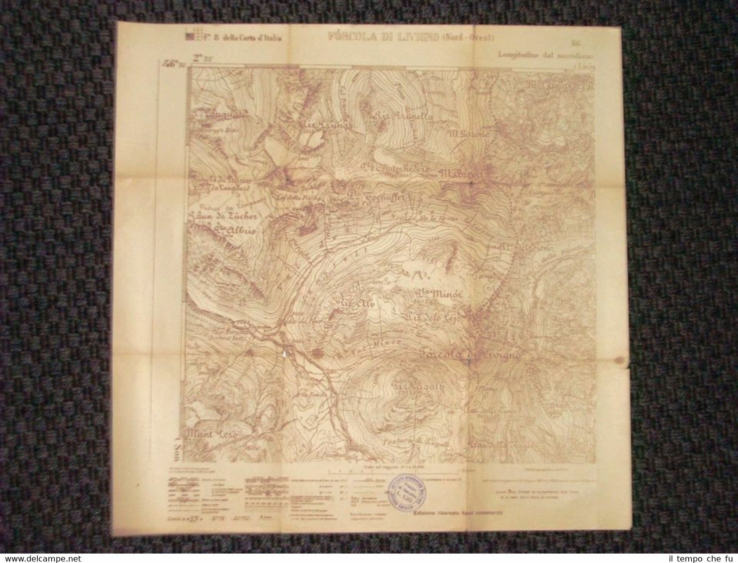 Grande carta topografica Valico alpino Forcola di Livigno Dettagliatissima IGM