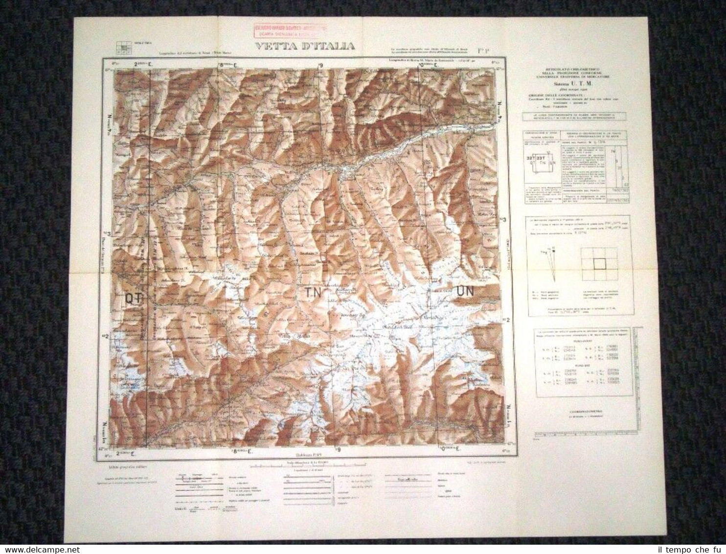 Grande carta topografica Vetta d'Italia o Glockenkarkopf Dettagliatissima IGM