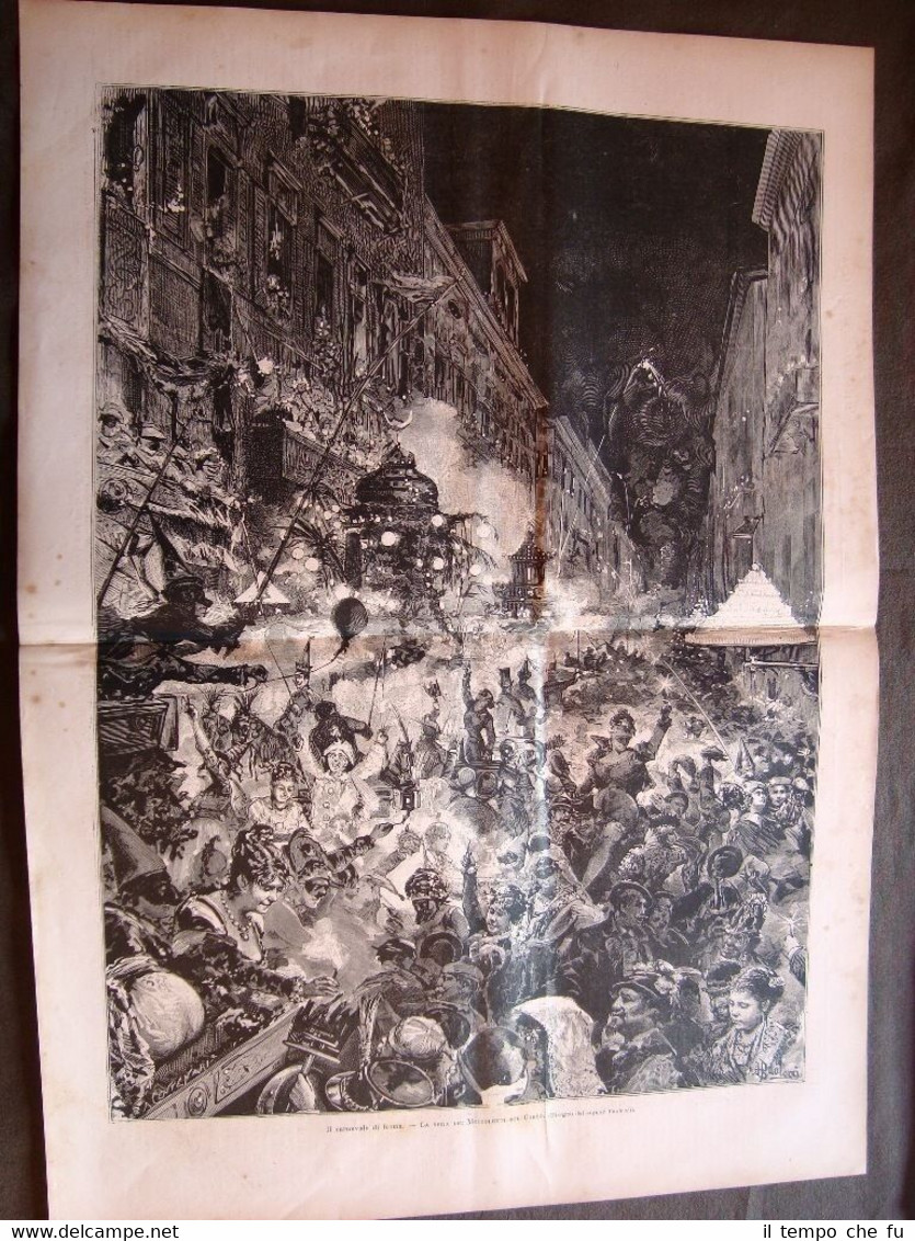 Grande stampa Il Carnevale di Roma nel 1880 La sera …