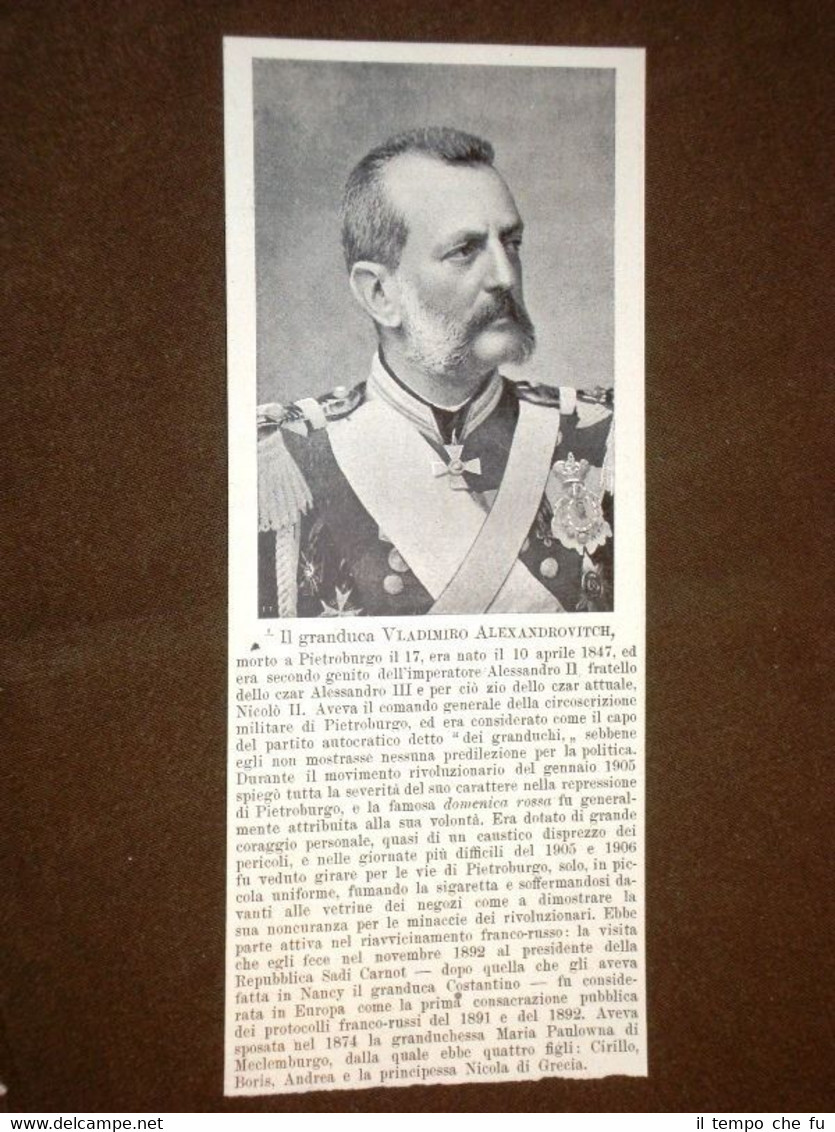 Granduca di Russia Vladimiro Alexandrovitch Morto nel 1909