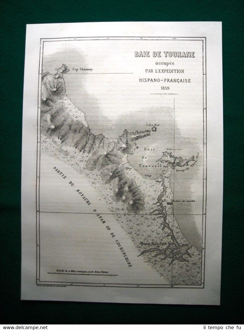Gravure année 1860 baie de tourane occupée par expèdition Hispano-Francaise