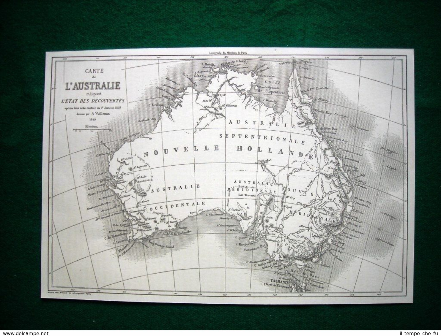 Gravure année 1860 carte de l'Australie - mappa dell'Australia