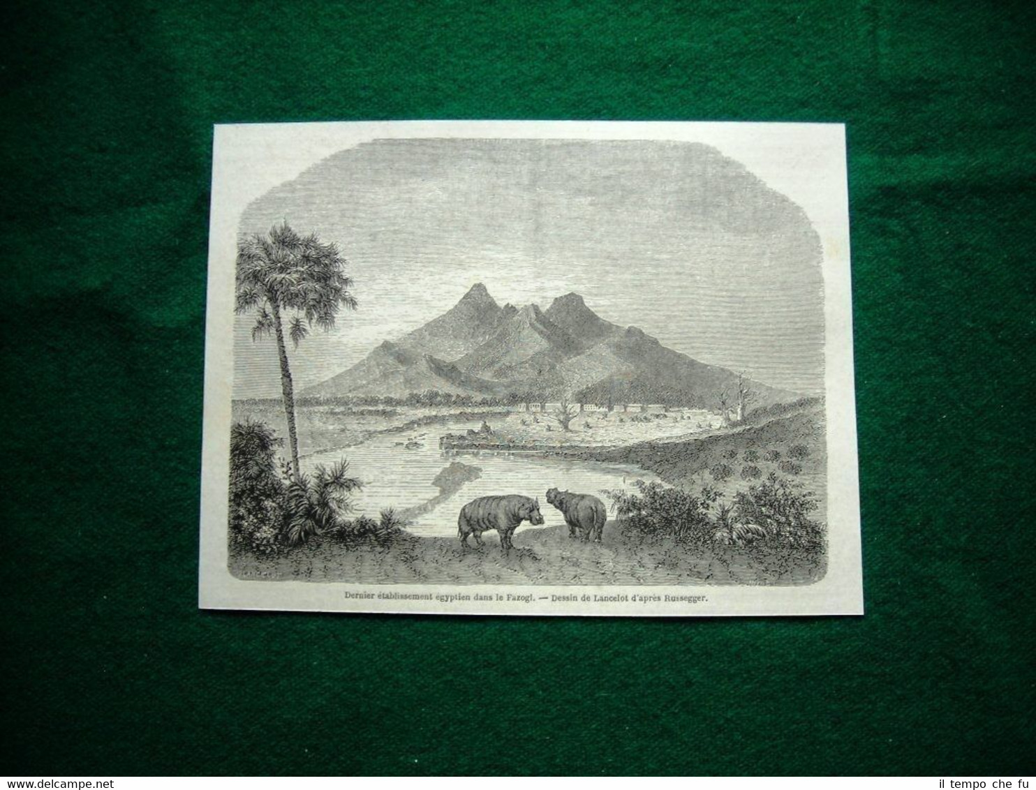 Gravure année 1860 dernier établissement égyptiens dans le Fazogl