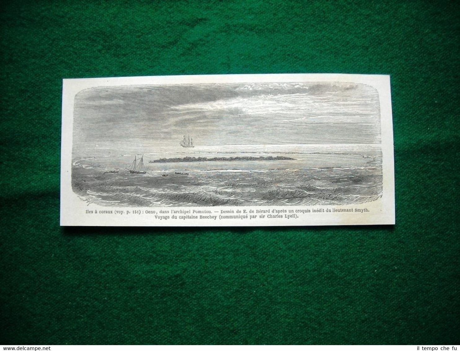 Gravure année 1860 Iles à coraux: oeno, dans l'archipel Pomotou