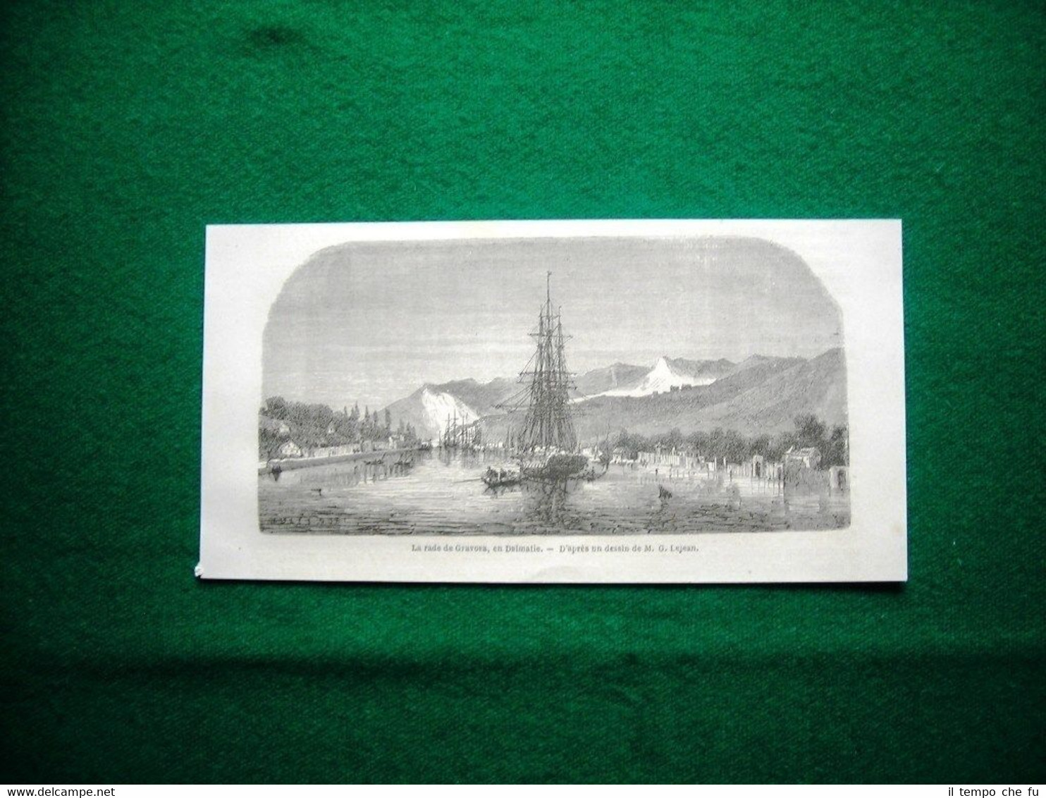 Gravure année 1860 la rade de Gravosa, en Dalmatie