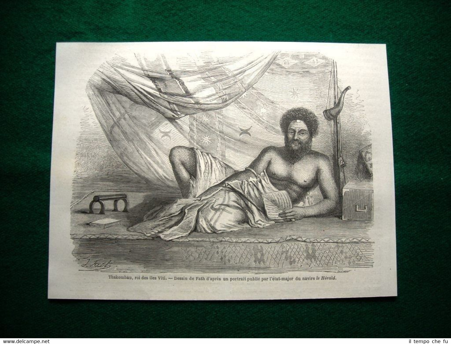 Gravure année 1860 Thakombau, roi des iles Viti - re …