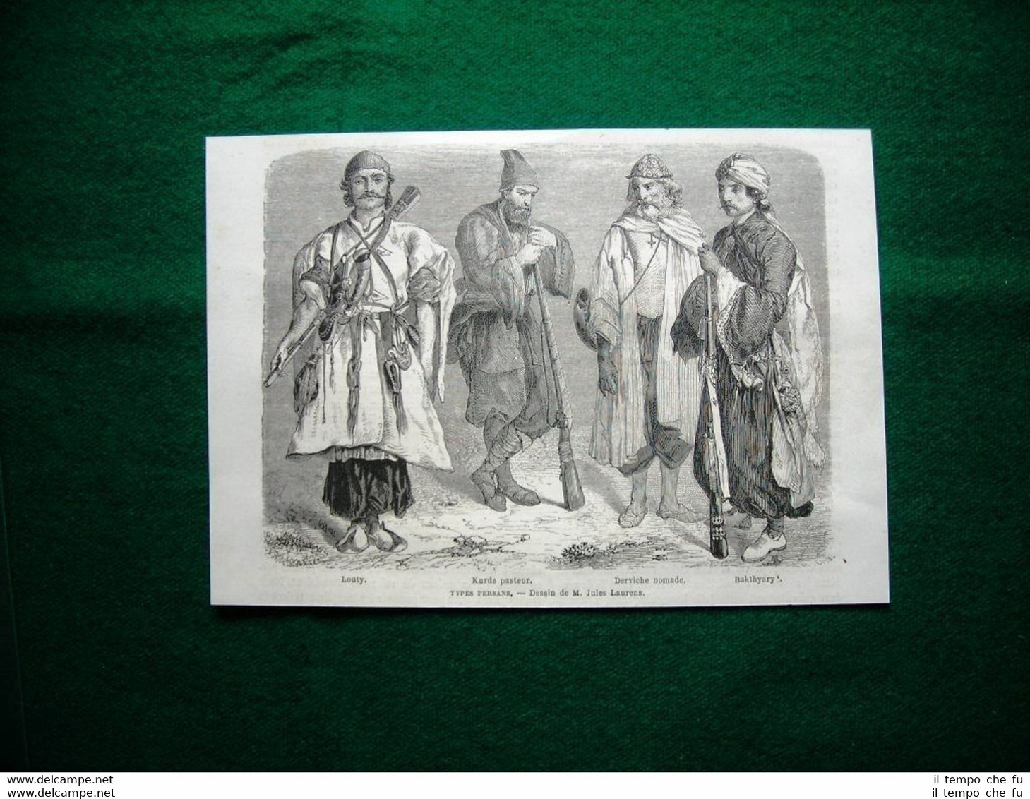 Gravure année 1860 types persans, Louty, Kurde pasteur - tipi …