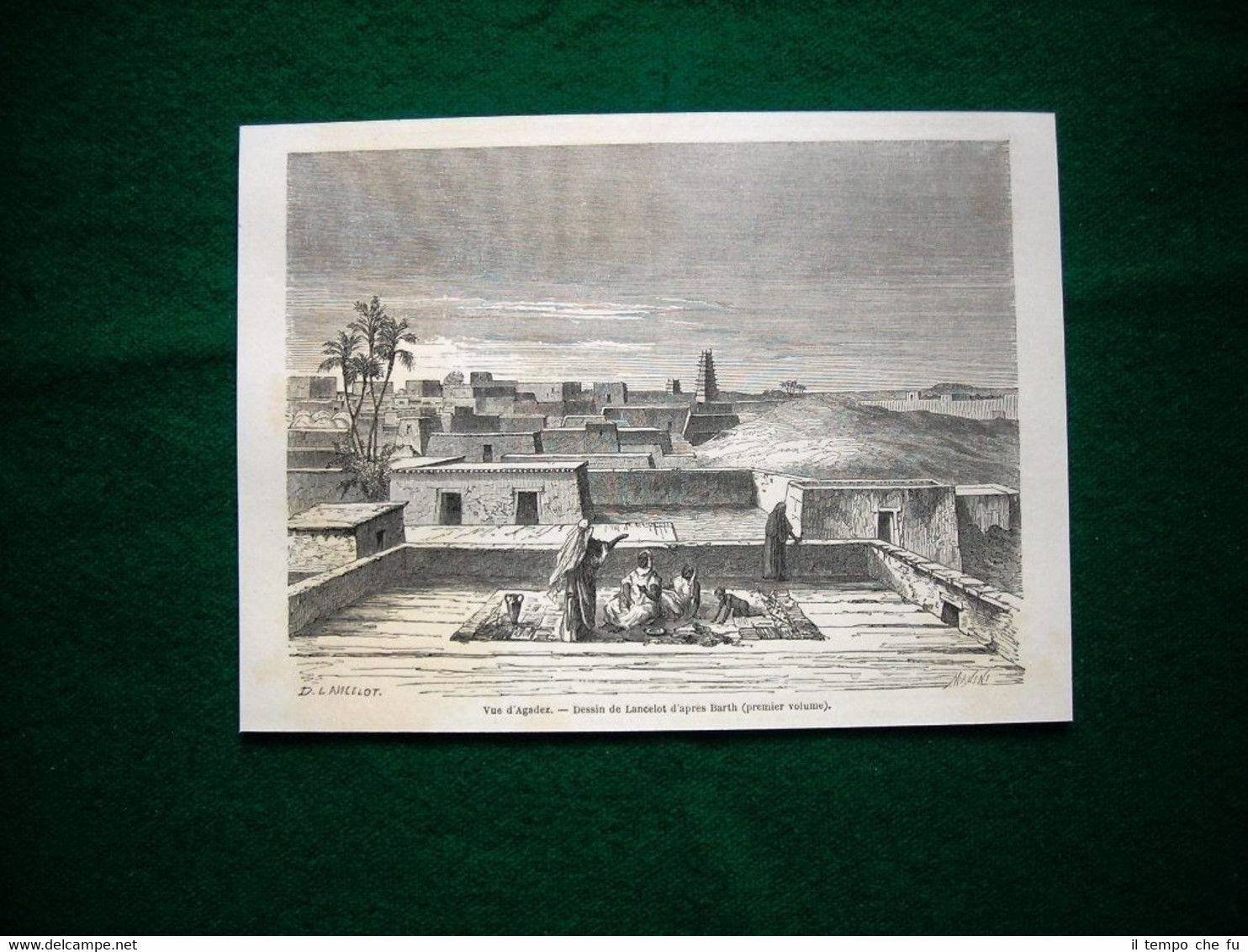 Gravure année 1860 vue d'agadez, Niger - ad Agadez, Niger
