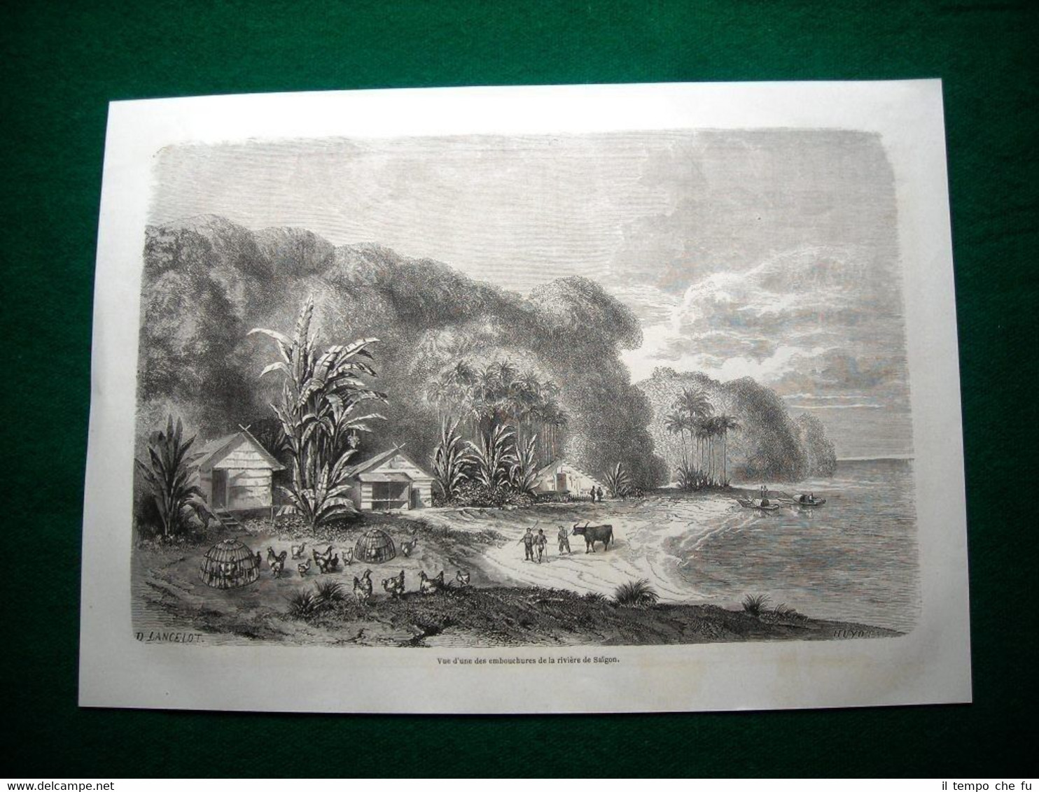 Gravure année 1860 vue d'une des embouchures de la rivière …