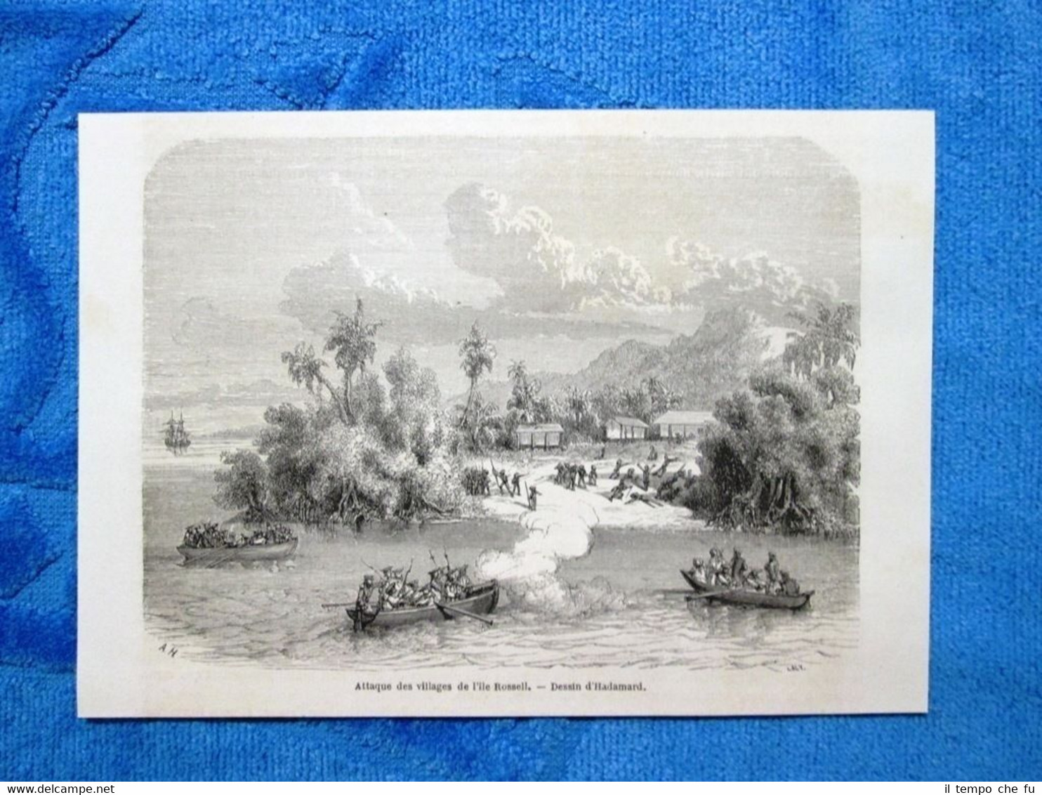 Gravure Année 1861 - Attaque de l'Ile Rossell (Nuovelle-Guinée - …