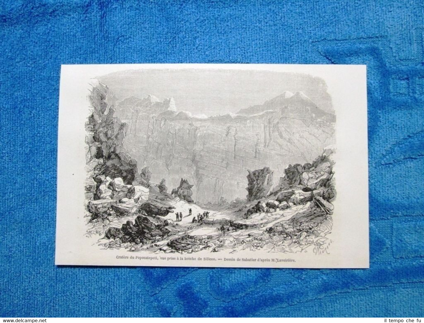 Gravure Année 1861 - Cratère du Popocatepetl (Mexique-Messico)