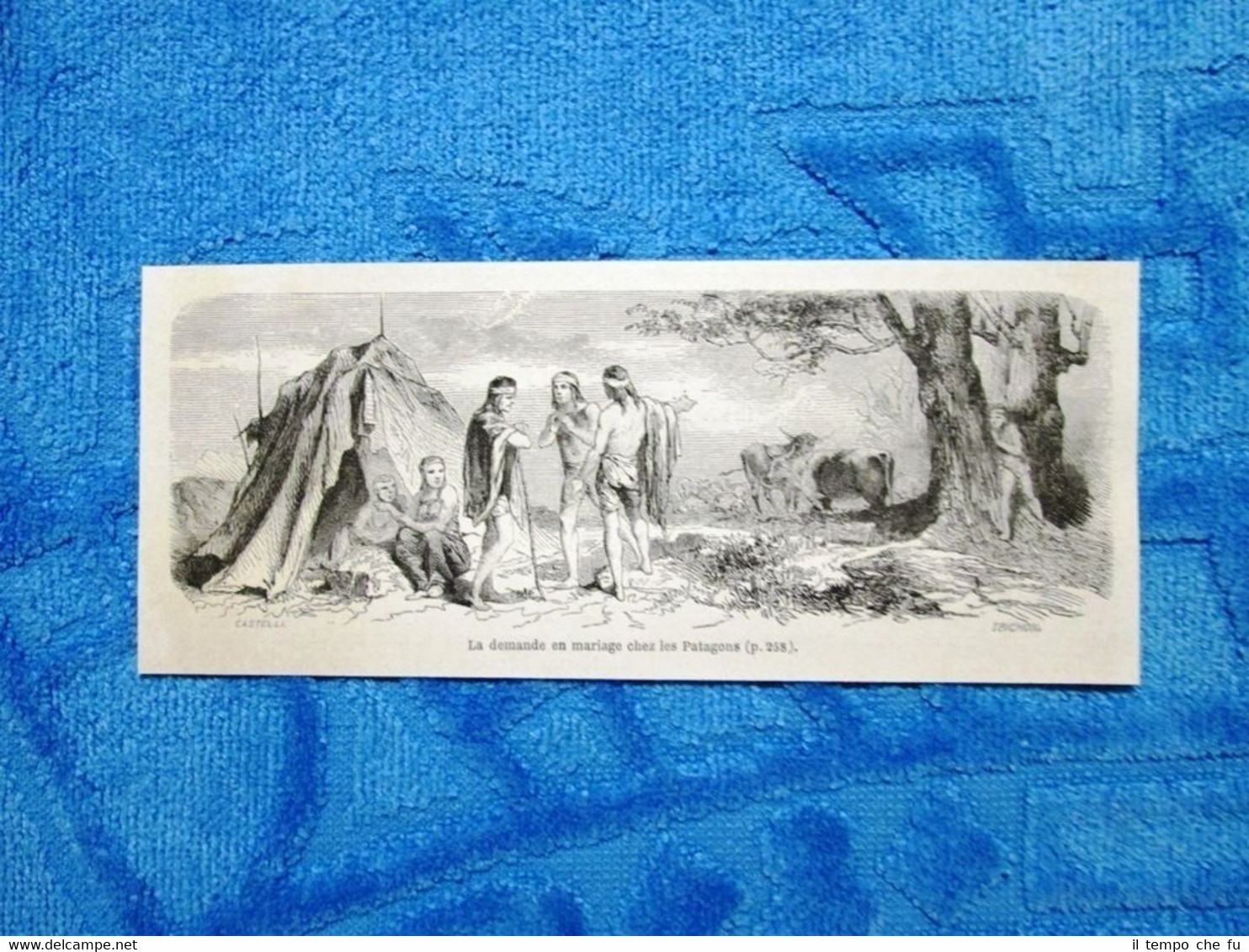 Gravure Année 1861 - La demande en mariage (Patagonie) - …