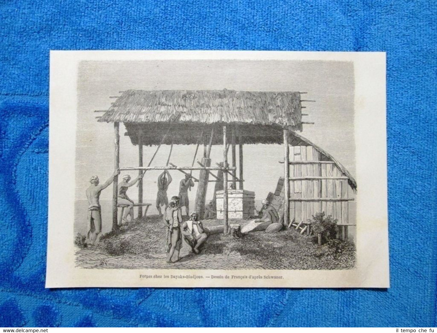 Gravure Année 1862 - Forges chez les Dayaks-Biadjous-Fucine dei Dayaks-Biadjous