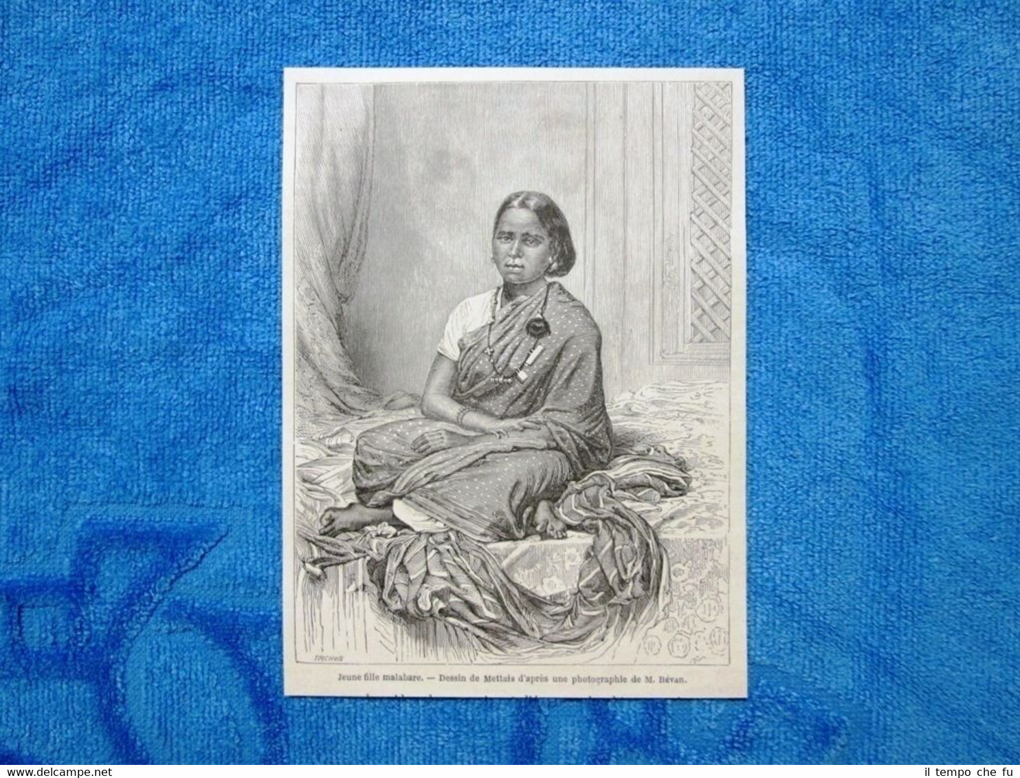 Gravure Année 1862 - Jeune fille malabare - Ragazza malabar