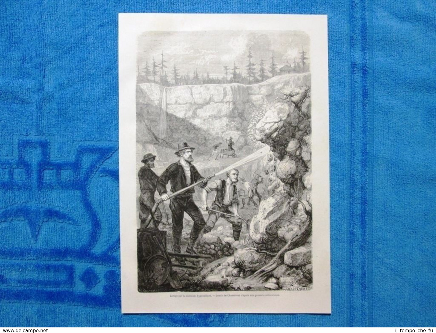 Gravure Année 1862 - Lavage par la methode hydraulique-Lavaggio metodo …