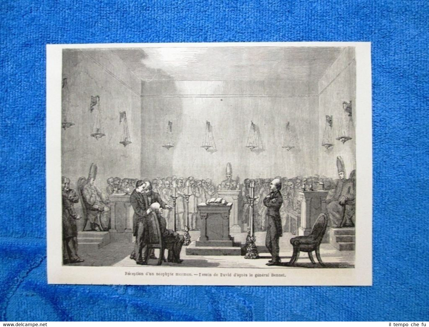 Gravure Année 1862 - Reception d'un neophyte mormon-Ricevimento neofita mormone