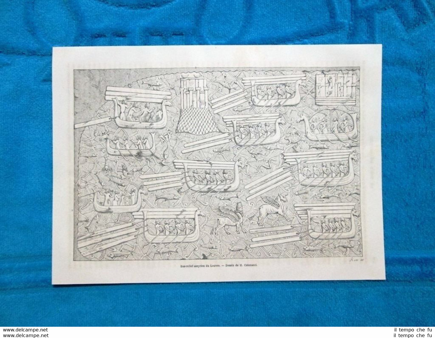 Gravure Année 1863 - Bas-relief assyrien du Louvre - Bassorilievo …