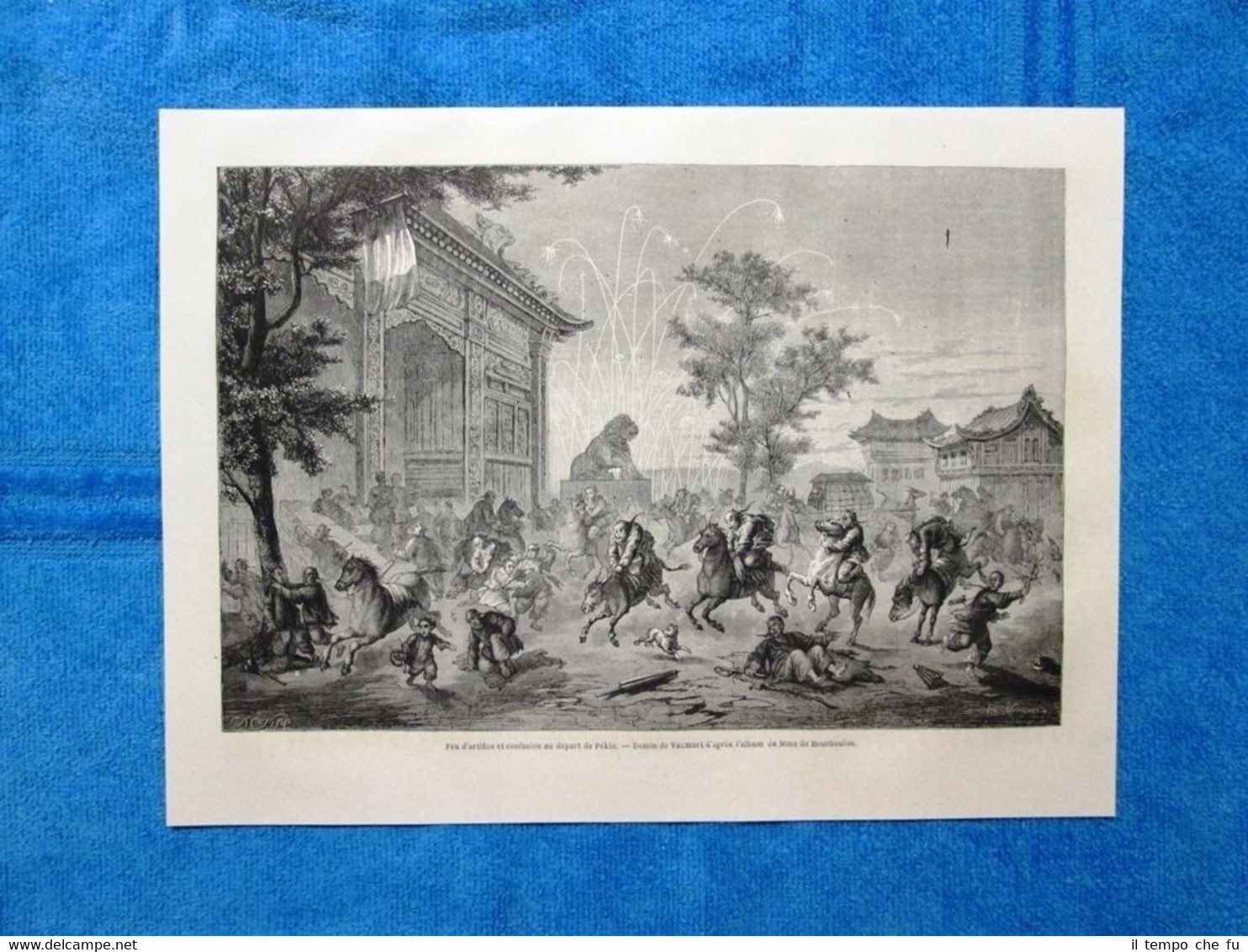 Gravure Année 1864 - Feu d'artifice et confusion au départ …