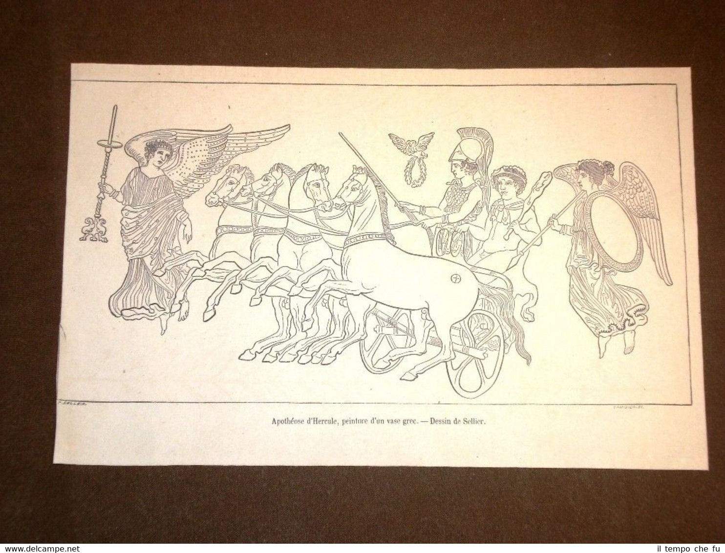 Gravure Année 1872 Apothéose d'Hercule, peinture d'un vase grec
