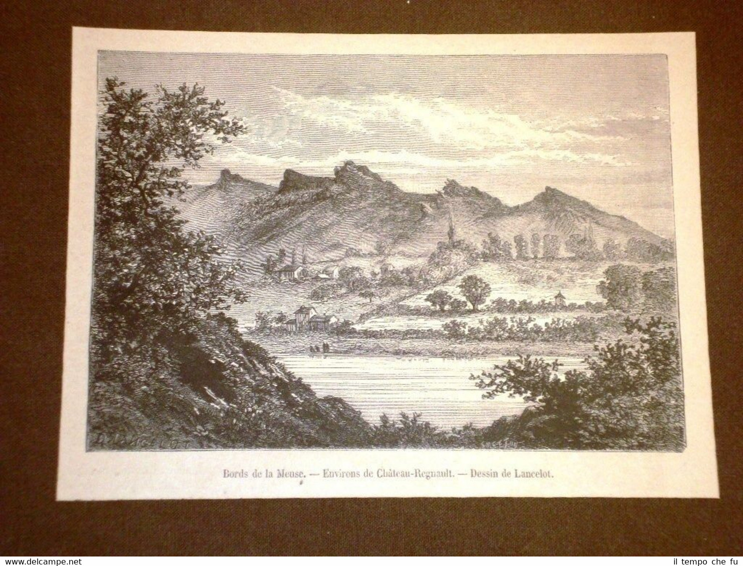 Gravure année 1872 Bords de la Meuse Environs de Chàteau …