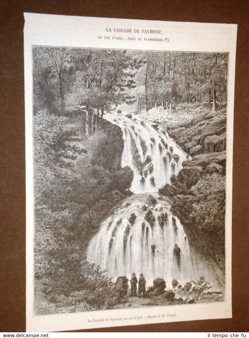 Gravure Année 1872 La cascade de Faymont au Val d'Ajol