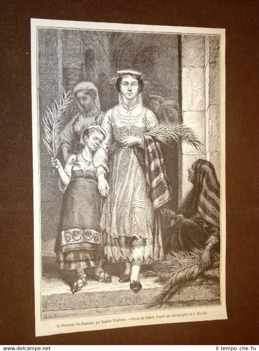 Gravure année 1872 Strasbourg Le Dimanche des Rameaux Domenica delle …